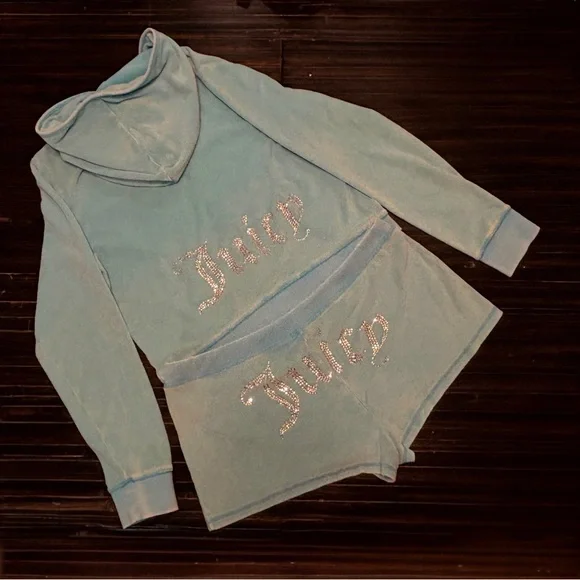 JUICY COUTURE Big Bling Terry Track Suit Jacket and Shorts in Wave Size XL NEW - Picture 12 of 17